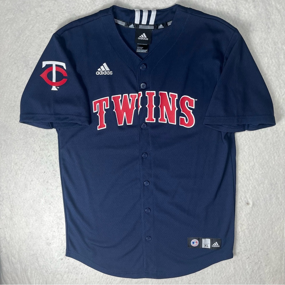 Minnesota Twins Youth XL 18-20 Adidas Baseball Jersey MLB Logo Blue
